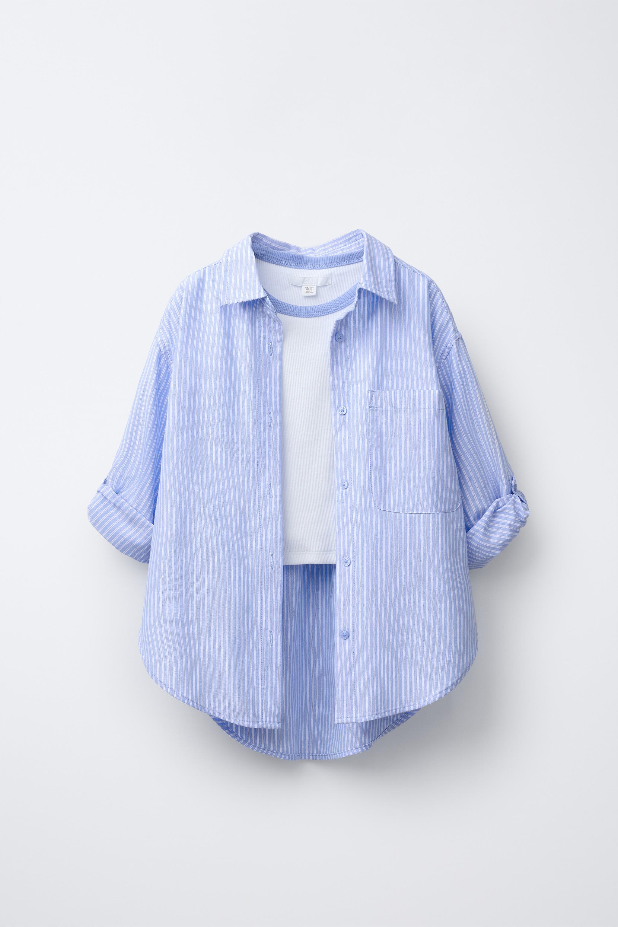 PACK CHEMISE À RAYURES AVEC T-SHIRT EN CÔTELÉ ET COL CONTRASTE